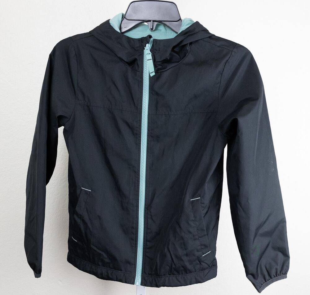 Cat & Jack Black Aqua Blue Windbreaker Jacket, Medium NWOT
